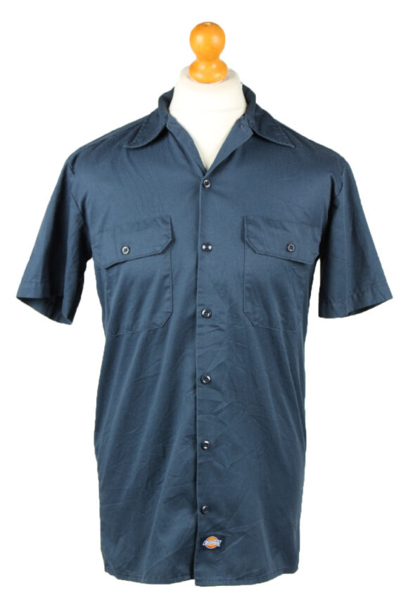 Dickies Work Shirt Workwear Button Up Short Sleeve Dark Blue S