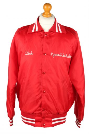 Vintage Mens Satin Baseball Bomber Jacket L Red