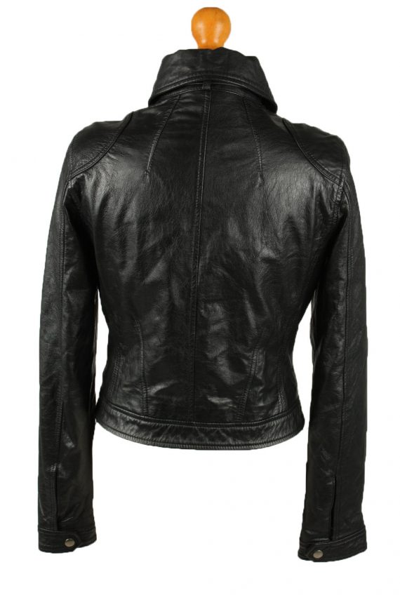 Vintage Womens Leather Jacket Coat 42 Black
