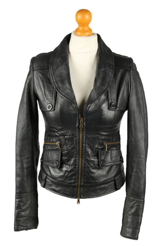 Vintage Womens Vera Pelle Leather Jacket Coat S Black
