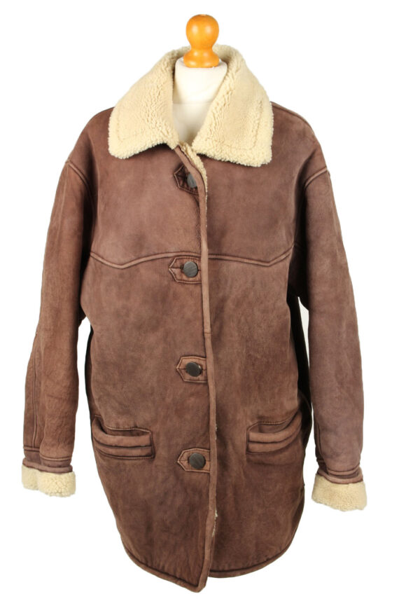 Vintage Womens Sheepskin Leather Coat 80s 18 Dark Brown