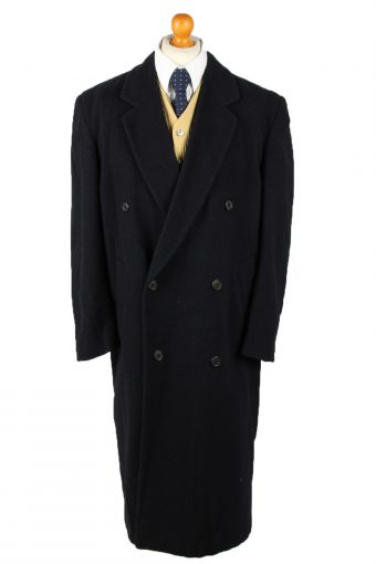 Vintage Wool & Cashmere Blended Mens Overcoat 90s 40R Navy