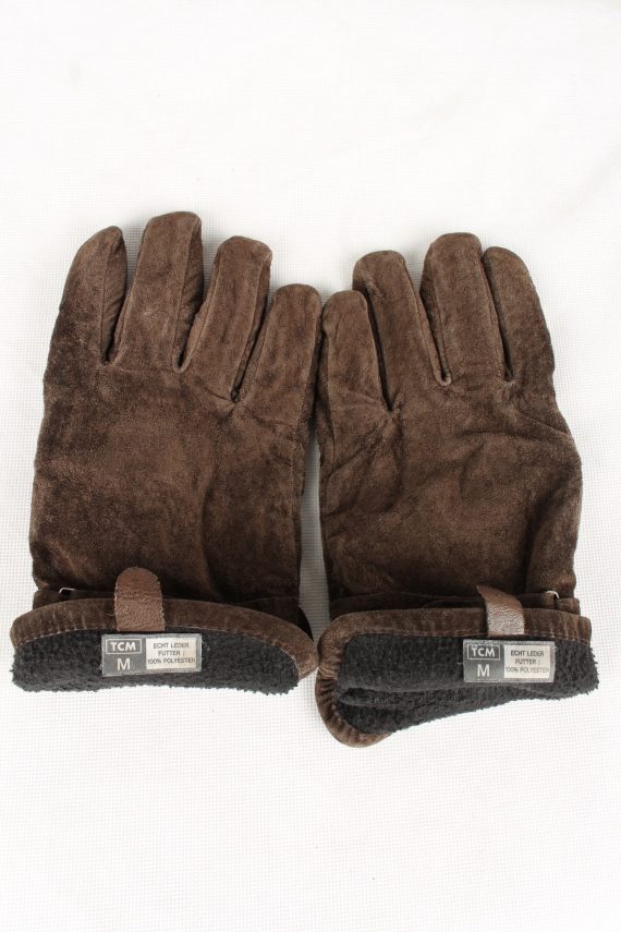 Vintage Unisex Genuine Leather Gloves 90s Size M Brown