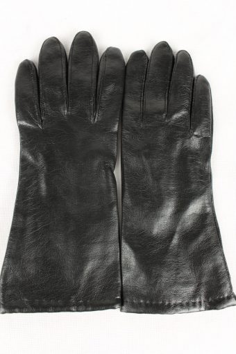 Vintage Womens Faux Leather Gloves Size 80s 7 Black