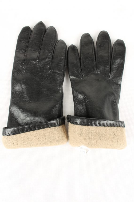 Vintage Womens Faux Leather Gloves Size 80s 7 Black