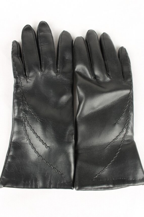 Vintage Womens Lined Gloves Size 80s 8 Black