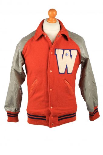 Vintage Wool Unisex Baseball Bomber Jacket 90s M Chest 39 in Orange