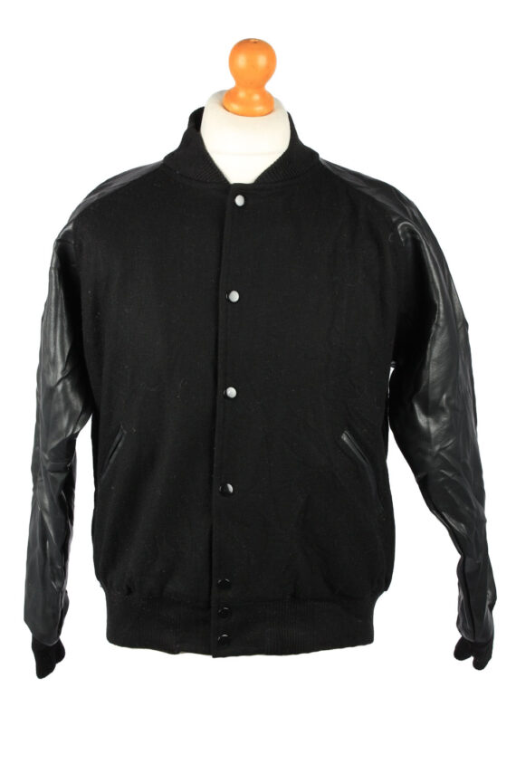 Vintage Wool Unisex Baseball Bomber Jacket 90s S Black