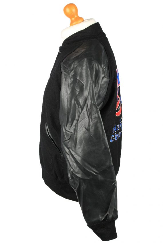 Vintage Wool Unisex Baseball Bomber Jacket 90s S Black