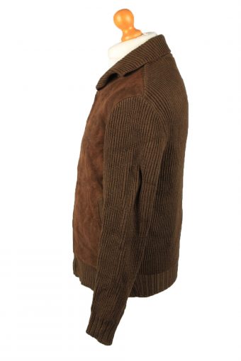 Vintage Mens Suede Leather Jacket Jumper 80s L Chest 41" Brown -C2184-147993