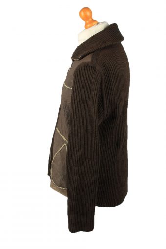 Vintage Mens Leather Fleece Lining Jacket Jumper XL Brown -C2186-148001