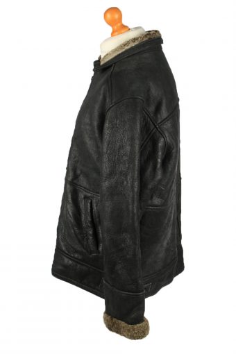 Vintage Original Shearling Mens Sheepskin Leather Coat 80s Size 44 Black