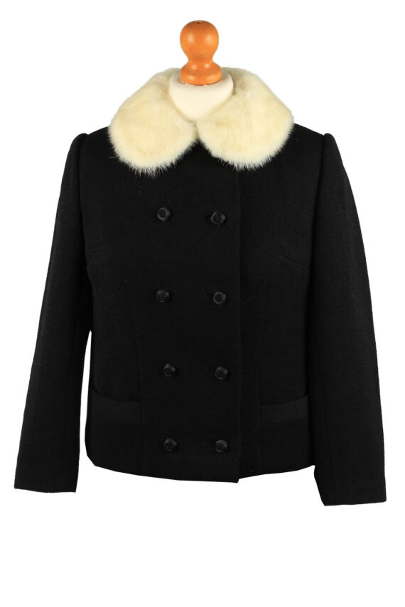Vintage Faux Fur Neck Womens Jacket Coat Size 12 Chest37 in Black