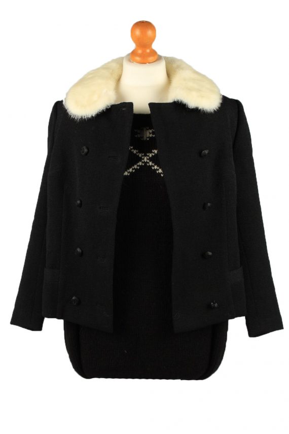Vintage Faux Fur Neck Womens Jacket Coat Size 12 Chest37 in Black