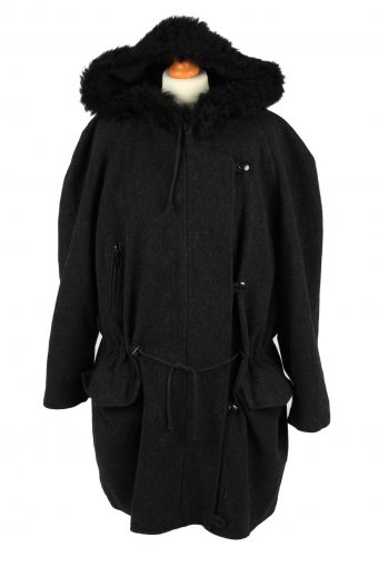Vintage Scherer Womens Hooded Wool Mix Coat 42 Black