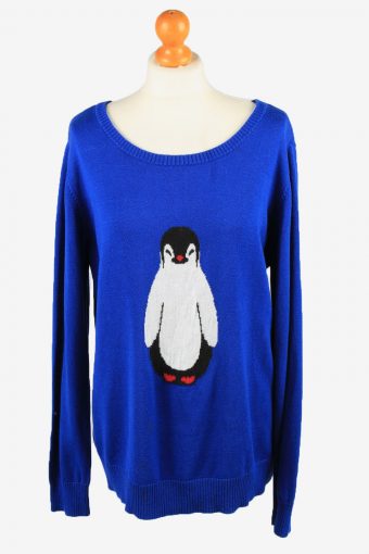 Christmas Jumper Womens Penguin New Directions Blue XL