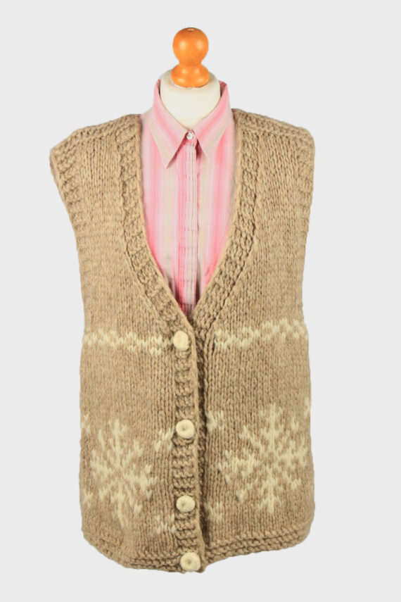 Womens Knit Button Up Vest Brown L