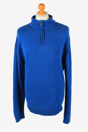 Chaps Zip Neck Jumper Pullover 90s Mens Blue XL