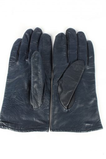Genuine Leather Gloves Lined Vintage Womens 7.5 Navy -G447-151976