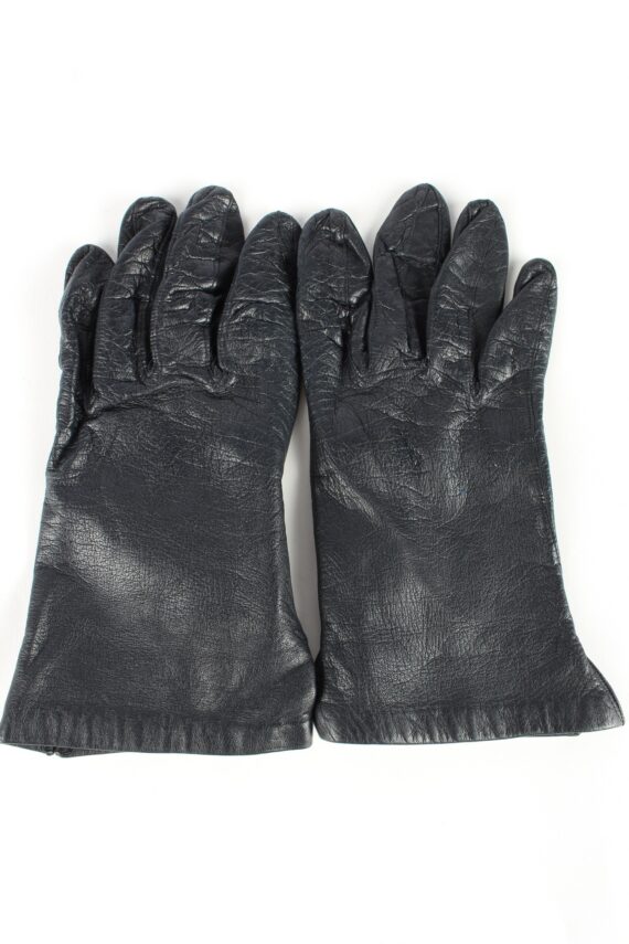 Leather Gloves Lined Vintage Womens 7 in Navy