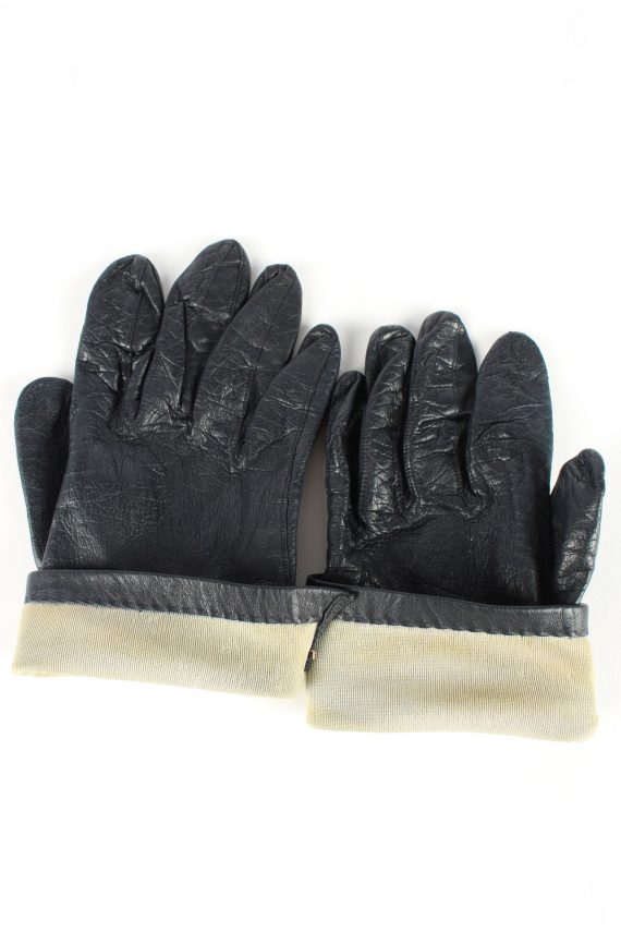 Leather Gloves Lined Vintage Womens 7 in Navy