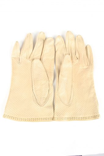 Leather Gloves Vintage Womens 7" Beige -G411-151607