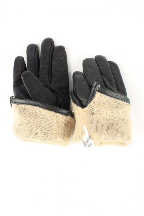 Leather Gloves Lined Vintage Womens 6.5 Black