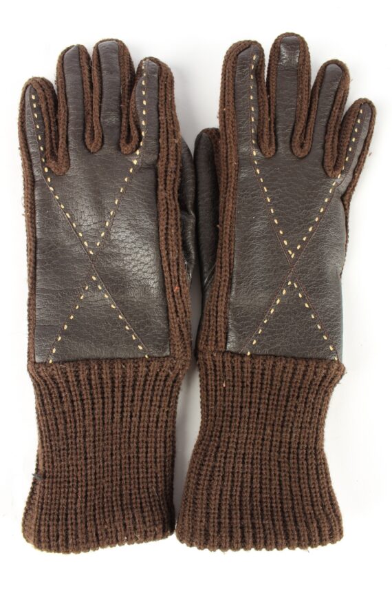 Faux Leather Gloves Lined Vintage Womens 7 in Brown