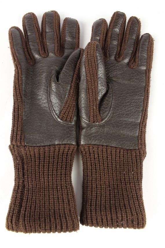 Faux Leather Gloves Lined Vintage Womens 7 in Brown