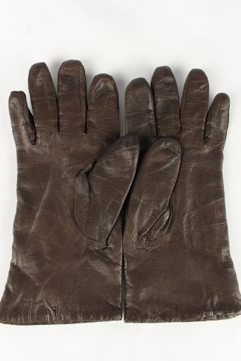 Leather Gloves Lined Vintage Womens Brown -G364-151300