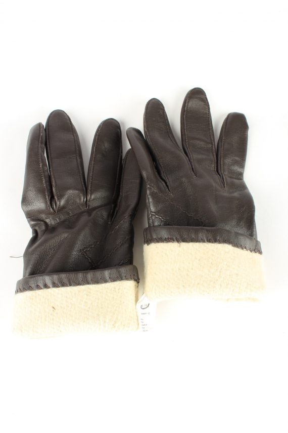 Faux Leather Gloves Lined Vintage Womens 7.5 Brown