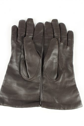 Leather Gloves Lined Vintage Womens M Brown -G341-151087