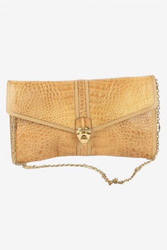 Leather Crocodile Pattern Shoulder Bag Womens Vintage 1990s Brown