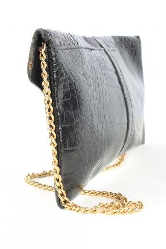 Leather Crocodile Pattern Shoulder Bag Womens Vintage 1990s Black