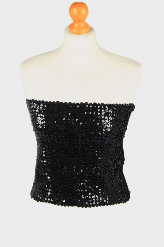 Sequin Strapless Bustier Top Womens 70s Black L