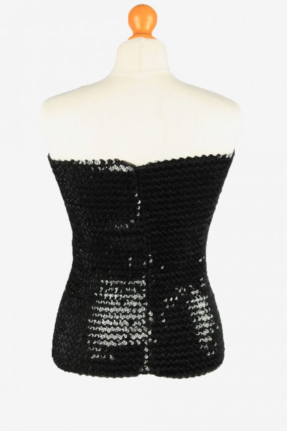 Sequin Strapless Bustier Top Womens 70s Black L