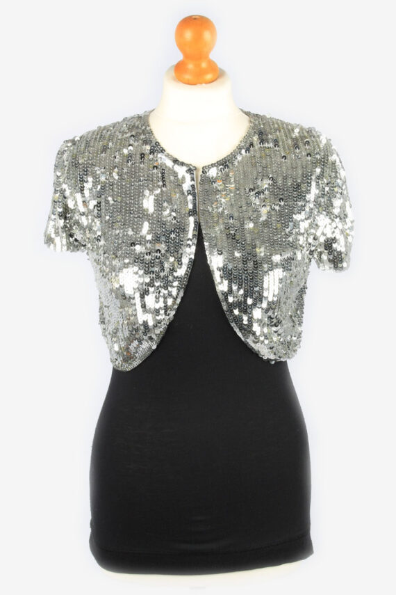 Sequined Beaded Cardigan Top Womens 80s Grey M