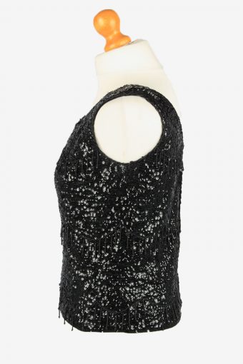 Sequined Beaded Top Blouse Womens 80s Black M
