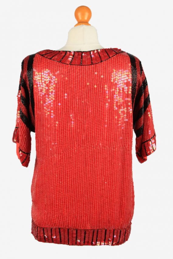 Sequined Silk Top Blouse Womens 80s Red M
