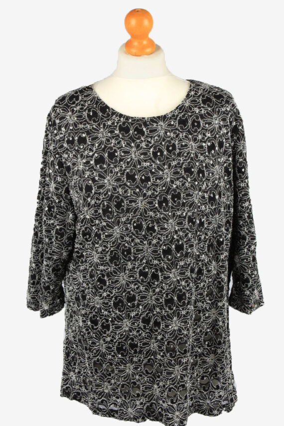 Sequined Beaded Top Blouse Womens Black XL