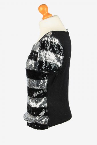 Sequined Beaded Top Blouse Womens Black S