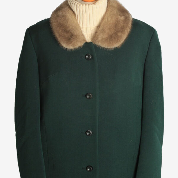 Womens Coat Fur Collar Designer Vintage Size M Green C2321