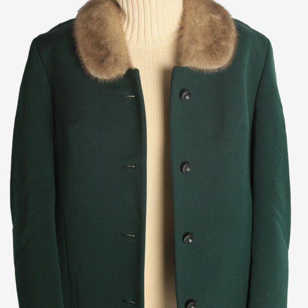 Womens Coat Fur Collar Designer Vintage Size M Green C2321
