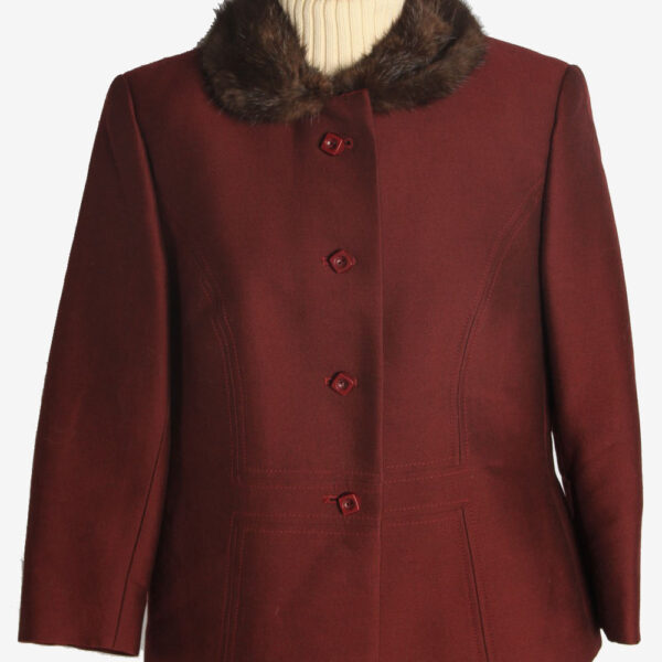 Womens Coat Fur Collar Designer Vintage Size M Burgundy C2322