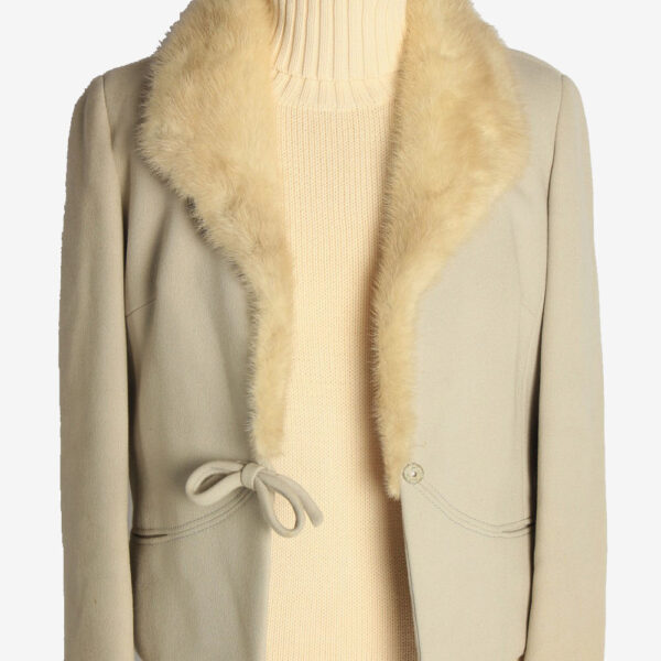 Womens Coat Fur Collar Designer Vintage Size S Beige C2323
