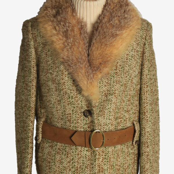 Womens Coat Faux Fur Neck Designer Vintage Size M Multi C2324