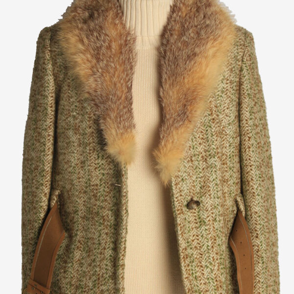 Womens Coat Faux Fur Neck Designer Vintage Size M Multi C2324