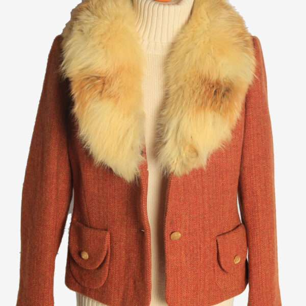 Womens Coat Fur Collar Designer Vintage Size M Orange C2326
