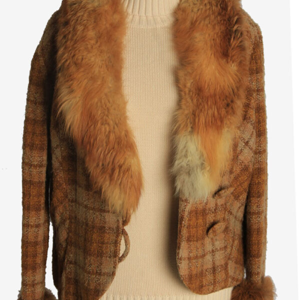 Womens Coat Fur Collar Designer Vintage Size M Brown C2327