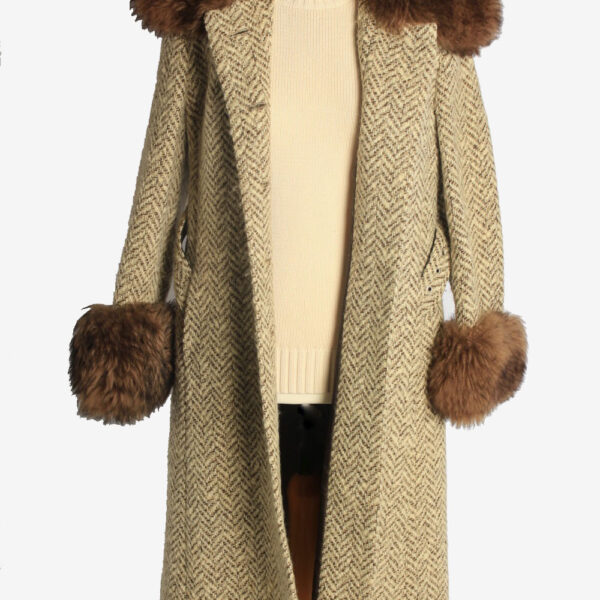 Womens Overcoat Fur Collar And Cuff Designer Vintage Size M Multi C2329